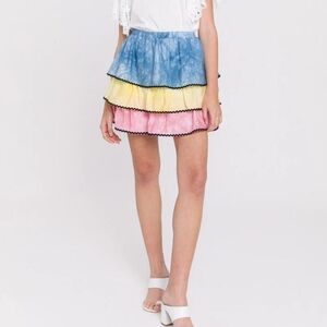 The Impeccable Pig Dusty Lavender Pink Yellow Tiered Skirt Lined Pull On Medium